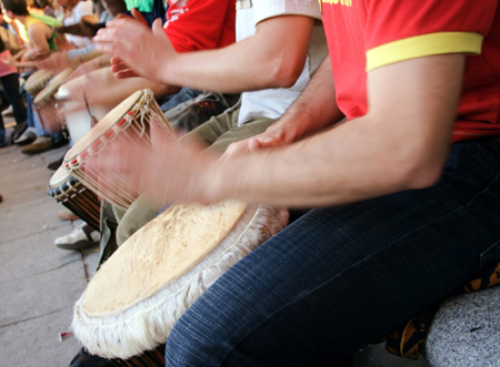 students drumming